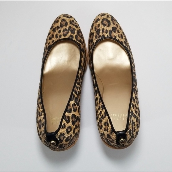 Women's Stuart Weitzman Animal Print Leopard Raffia Corkswoon Pump Shoes - Picture 5 of 8